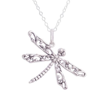 Alternate image for Artisan Crafted Silver Dragonfly Necklace from Peru Wings of the Dragonfly