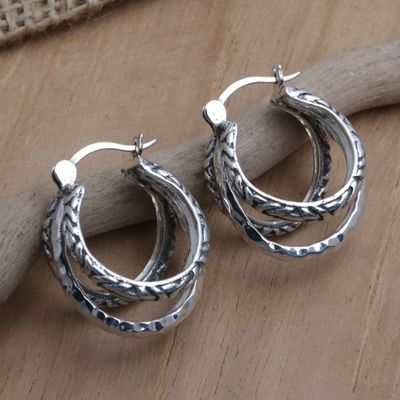 Alternate image for Sterling Silver Hoop Earrings with Traditional Motifs Ceremonial Hoops