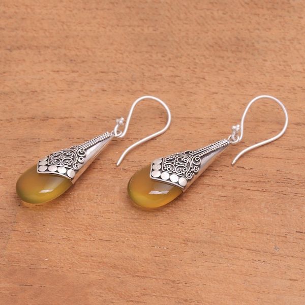 Alternate image for Balinese Sterling Silver and Yellow Chalcedony Earrings Puncak Jaya in Yellow