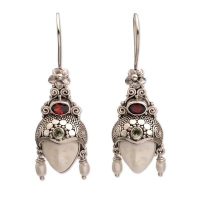 Alternate image for Multi-Gemstone Face-Shaped Dangle Earrings from Bali Jepun Prince