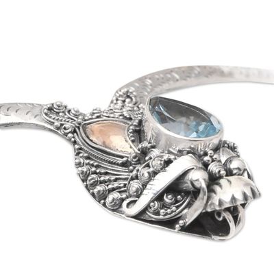 Alternate image for Handmade Dragon Motif Gold-Accent Blue Topaz Collar Necklace Basuki in Flight