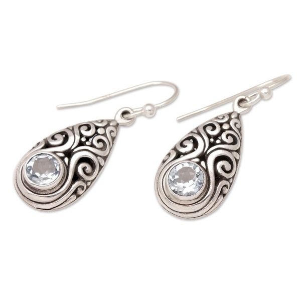 Alternate image for Sterling Silver Dangle Earrings with Blue Topaz Stones Tears of Truth