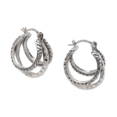 Alternate image for Sterling Silver Hoop Earrings with Traditional Motifs Ceremonial Hoops