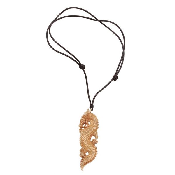 Alternate image for Bone and Leather Dragon Pendant Necklace from Indonesia Thorny Dragon