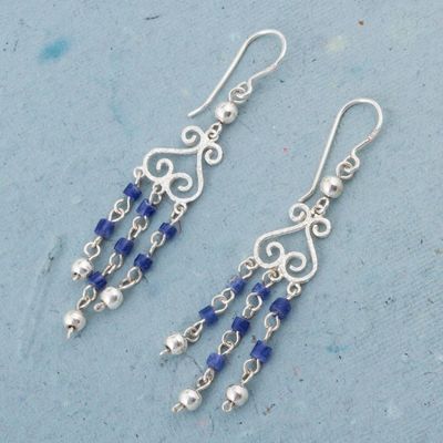 Alternate image for Sodalite and Sterling Silver Chandelier Earrings from Peru Blue Curls