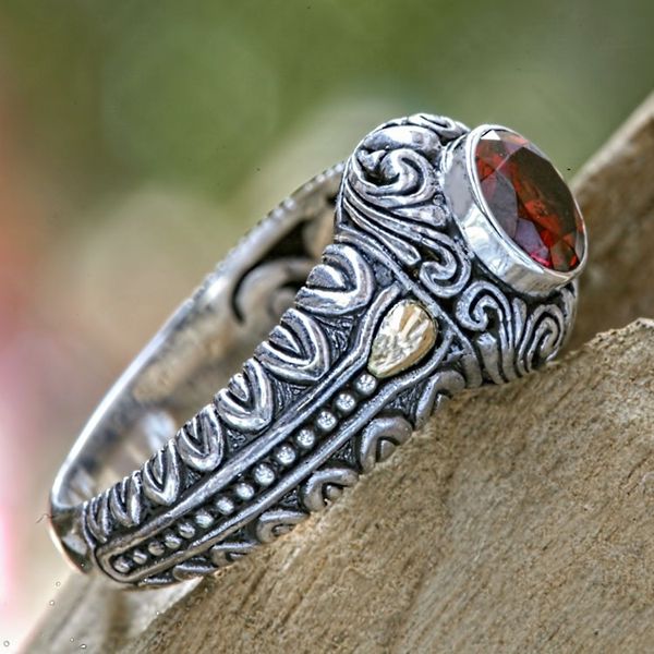 Alternate image for Garnet and Gold Accented Silver Cocktail Ring Crimson Treasure