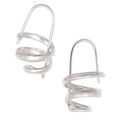 Alternate image for Sterling Silver Spiral Drop Earrings Crafted in Bali Spirals of Life