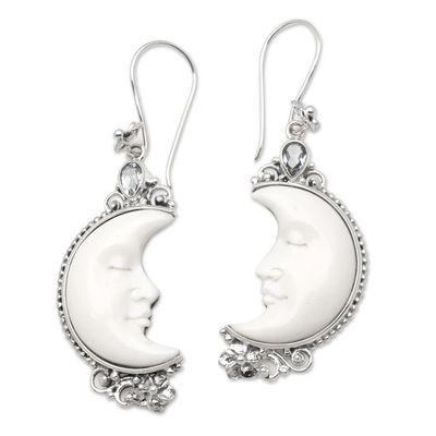 Alternate image for Blue Topaz Moon Earrings Sleepy Crescent Moon