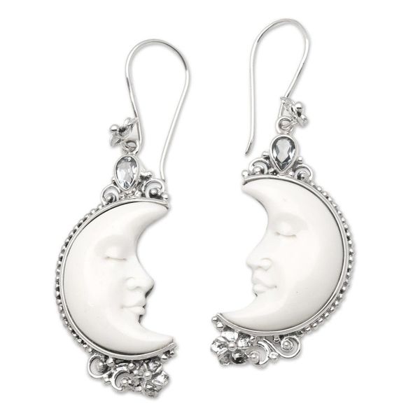 Alternate image for Blue Topaz Moon Earrings Sleepy Crescent Moon