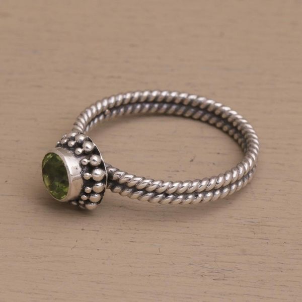 Alternate image for Handmade Peridot and Sterling Silver Single Stone Ring Touch of Simplicity