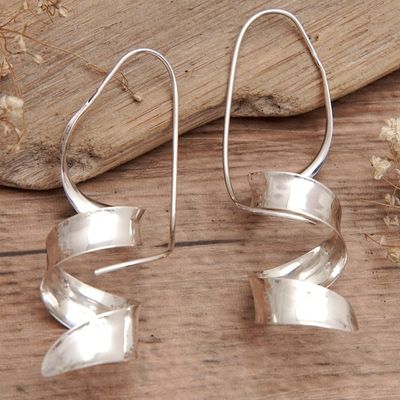 Alternate image for High Polished Curled Sterling Silver Drop Earrings from Bali Divine Curls