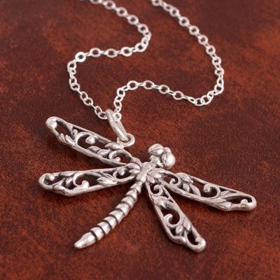 Alternate image for Artisan Crafted Silver Dragonfly Necklace from Peru Wings of the Dragonfly
