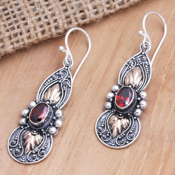Alternate image for Gold-Accented Sterling Silver and Garnet Dangle Earrings Red Cocoon
