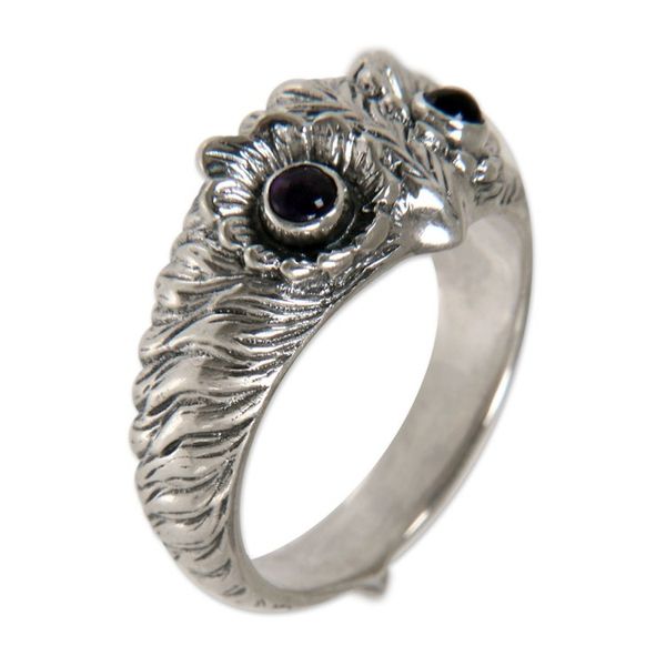 Alternate image for Amethyst and Silver Bird Ring Owl Wisdom