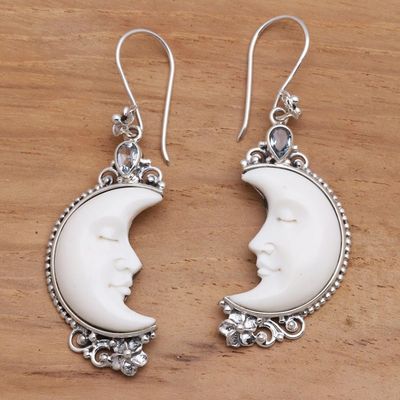 Alternate image for Blue Topaz Moon Earrings Sleepy Crescent Moon