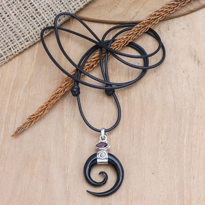 Alternate image for Spiral Horn Garnet and Sterling Silver Pendant Necklace Midnight Halloween