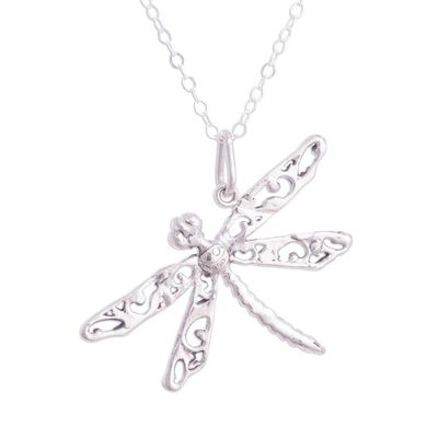 Alternate image for Artisan Crafted Silver Dragonfly Necklace from Peru Wings of the Dragonfly