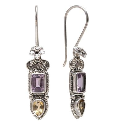 Alternate image for Amethyst and Citrine Floral Dangle Earrings from Bali Colorful Roots