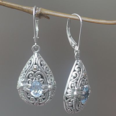 Alternate image for Sterling Silver and Blue Topaz Dragonfly Dangle Earrings Dragonfly Duet