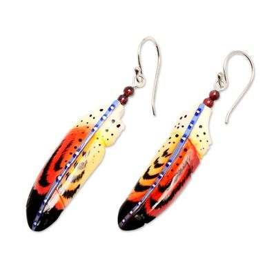 Alternate image for Handcrafted Red Feather Dangle Earrings with Garnet Beads Courage Feathers