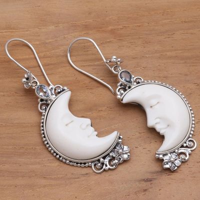 Alternate image for Blue Topaz Moon Earrings Sleepy Crescent Moon