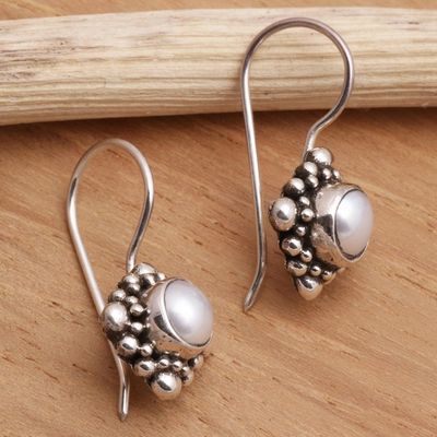 Alternate image for Pearl Sterling Silver Drop Earrings Moon Face