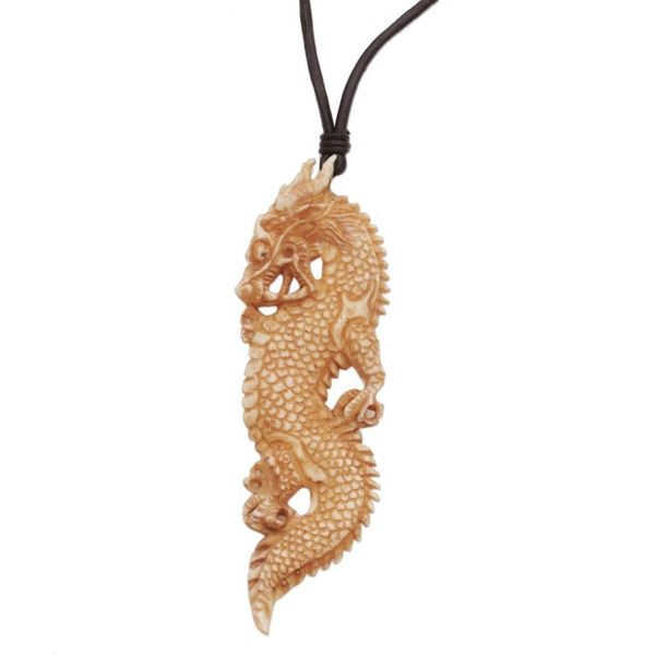 Alternate image for Bone and Leather Dragon Pendant Necklace from Indonesia Thorny Dragon