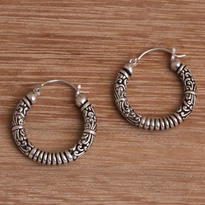 Alternate image for Artisan Crafted Sterling Silver Hoop Earrings from Bali Lightweight Feeling