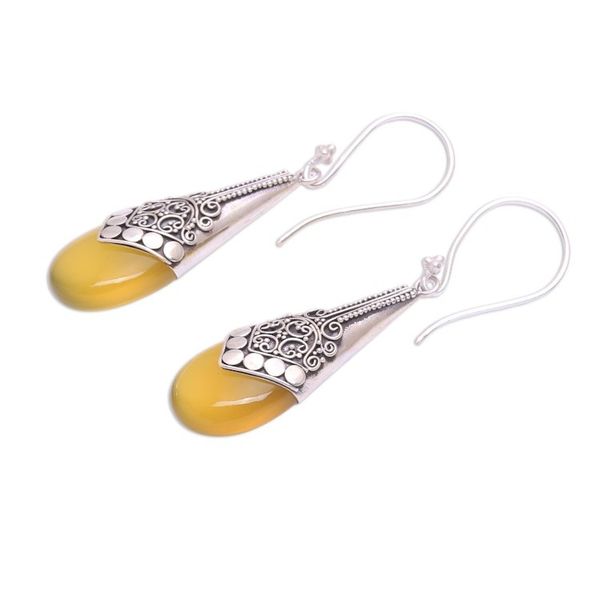 Alternate image for Balinese Sterling Silver and Yellow Chalcedony Earrings Puncak Jaya in Yellow