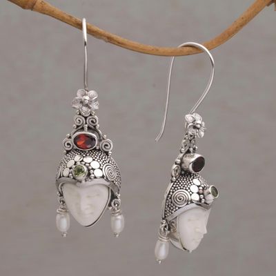 Alternate image for Multi-Gemstone Face-Shaped Dangle Earrings from Bali Jepun Prince