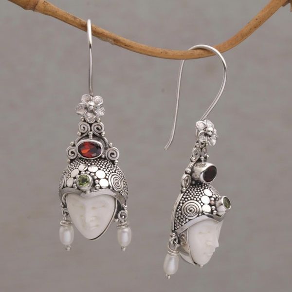 Alternate image for Multi-Gemstone Face-Shaped Dangle Earrings from Bali Jepun Prince