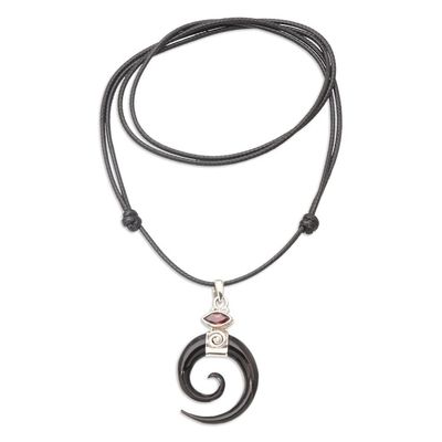 Alternate image for Spiral Horn Garnet and Sterling Silver Pendant Necklace Midnight Halloween