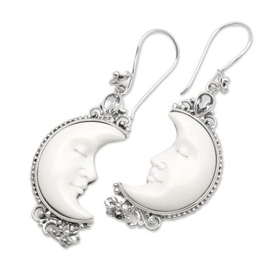 Alternate image for Blue Topaz Moon Earrings Sleepy Crescent Moon