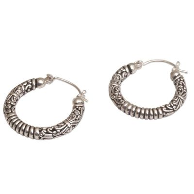 Alternate image for Artisan Crafted Sterling Silver Hoop Earrings from Bali Lightweight Feeling