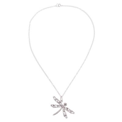 Alternate image for Artisan Crafted Silver Dragonfly Necklace from Peru Wings of the Dragonfly
