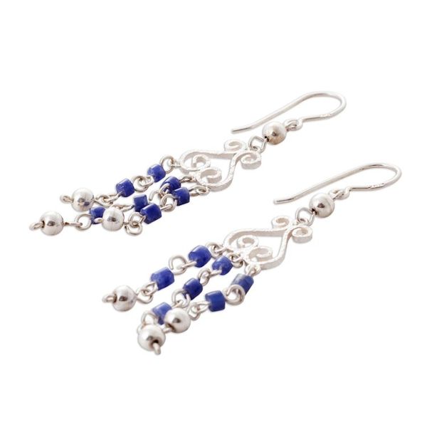 Alternate image for Sodalite and Sterling Silver Chandelier Earrings from Peru Blue Curls
