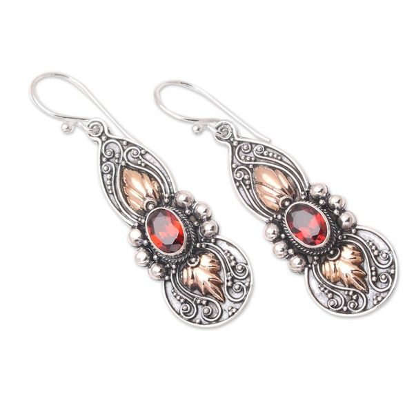 Alternate image for Gold-Accented Sterling Silver and Garnet Dangle Earrings Red Cocoon