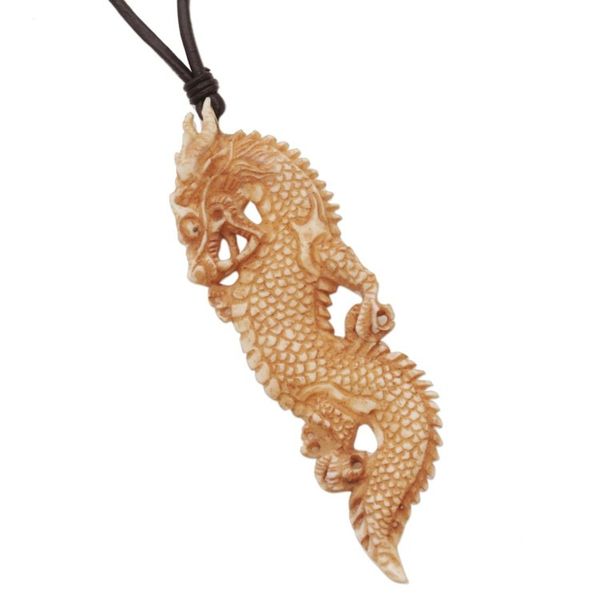 Alternate image for Bone and Leather Dragon Pendant Necklace from Indonesia Thorny Dragon