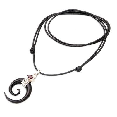 Alternate image for Spiral Horn Garnet and Sterling Silver Pendant Necklace Midnight Halloween