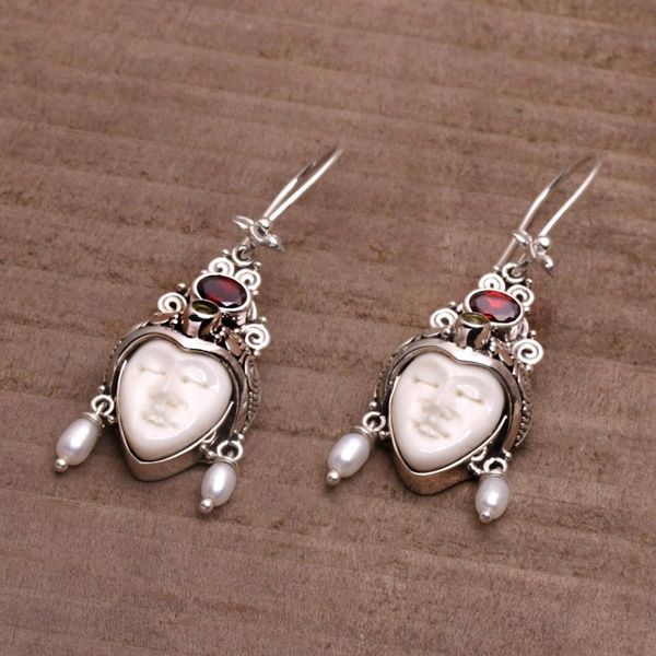 Alternate image for Multi-Gemstone Face-Shaped Dangle Earrings from Bali Jepun Prince