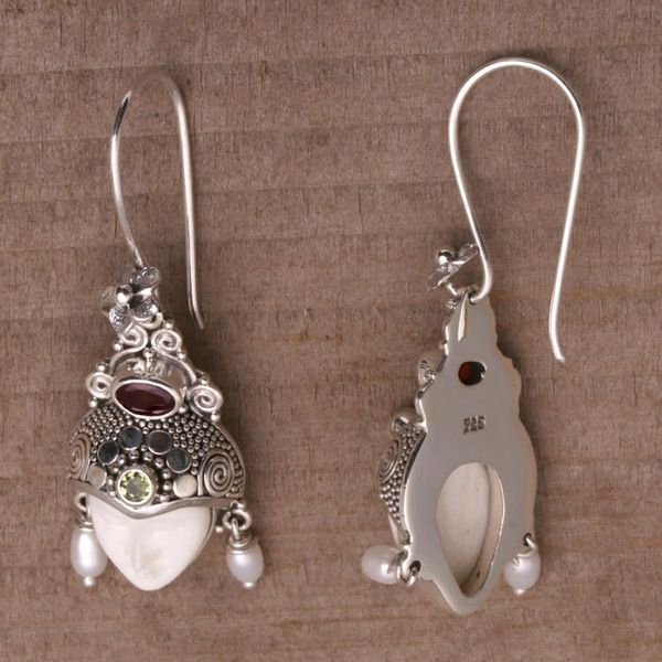 Alternate image for Multi-Gemstone Face-Shaped Dangle Earrings from Bali Jepun Prince
