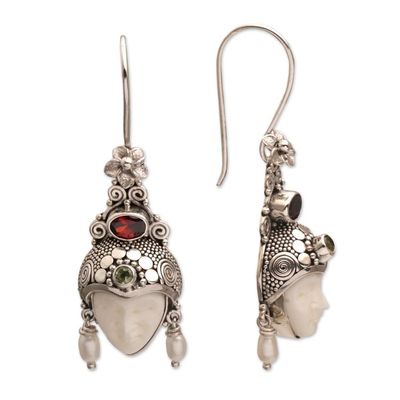 Alternate image for Multi-Gemstone Face-Shaped Dangle Earrings from Bali Jepun Prince