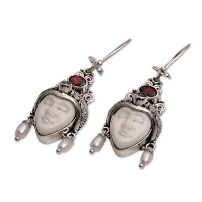 Alternate image for Multi-Gemstone Face-Shaped Dangle Earrings from Bali Jepun Prince