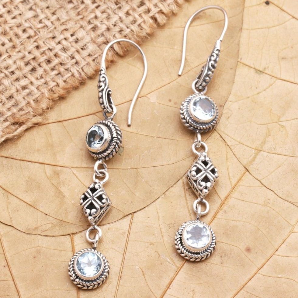 Blue Topaz and Sterling Silver Dangle Earrings 'Double Act in Blue'