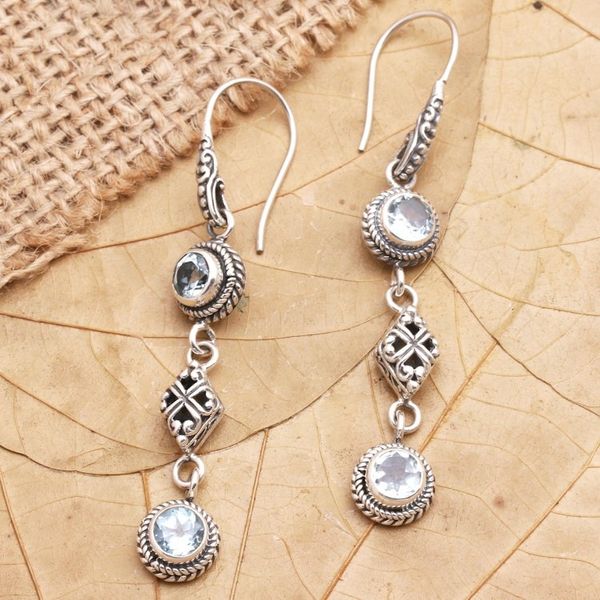 Alternate image for Blue Topaz and Sterling Silver Dangle Earrings Double Act in Blue