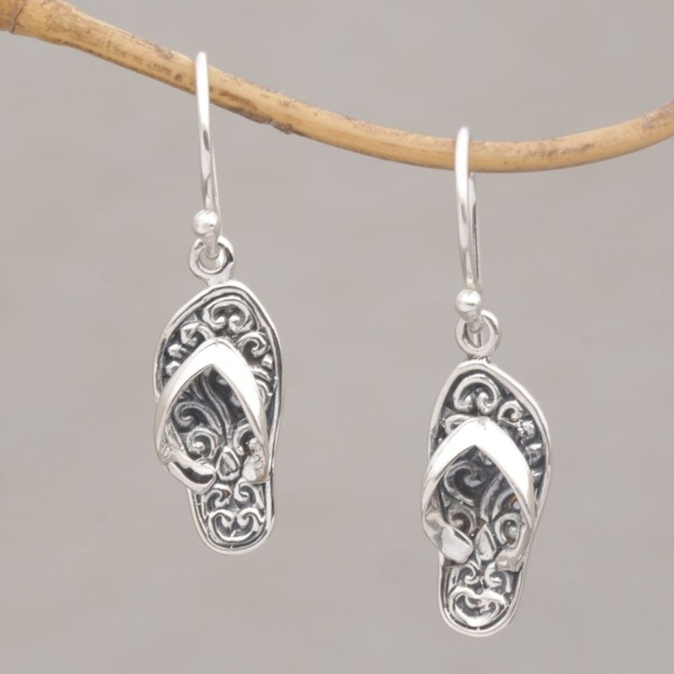 Handmade Sterling Silver Dangle Sandal Earrings from Bali 'Celuk Sandal'