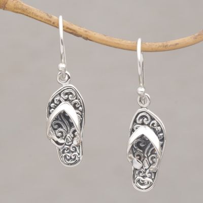 Alternate image for Handmade Sterling Silver Dangle Sandal Earrings from Bali Celuk Sandal