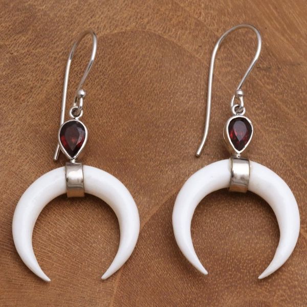 Alternate image for Garnet Crescent Dangle Earrings from Bali Sanur Crescents