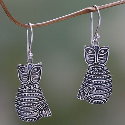 Alternate image for Sterling Silver Dangle Feline Earrings Balinese Cat