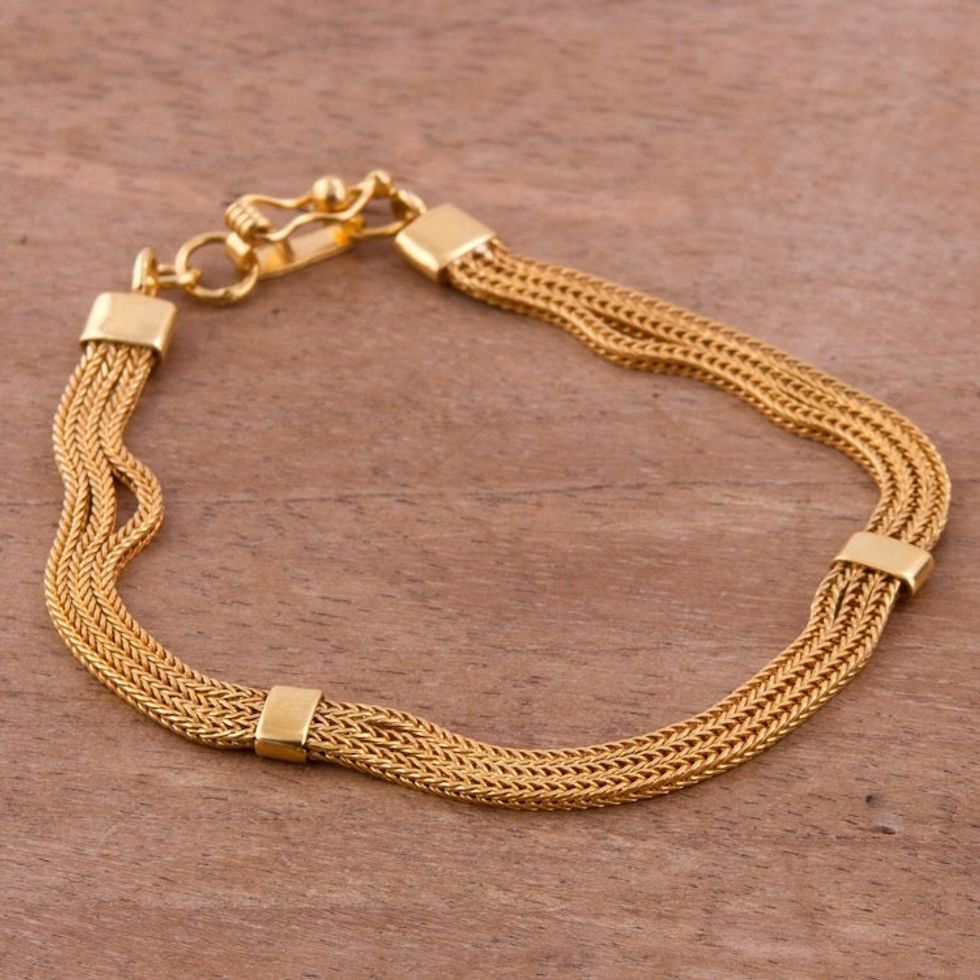 Gold Plated Sterling Silver Naga Chain Bracelet from Peru 'Dragon Royalty'